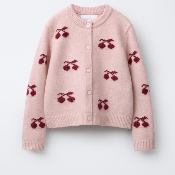 Zara Sweaters - Cherry knit cardigan. Pink pastel. Size XS/S. Zara. New